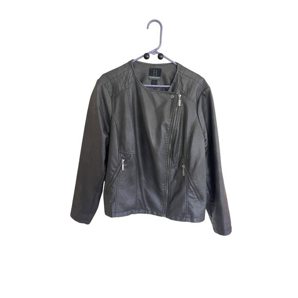 Bernardo Women's Gray Faux Leather Moto Jacket Zipper Pockets Size 1X Fits XL 14 - Picture 5 of 15